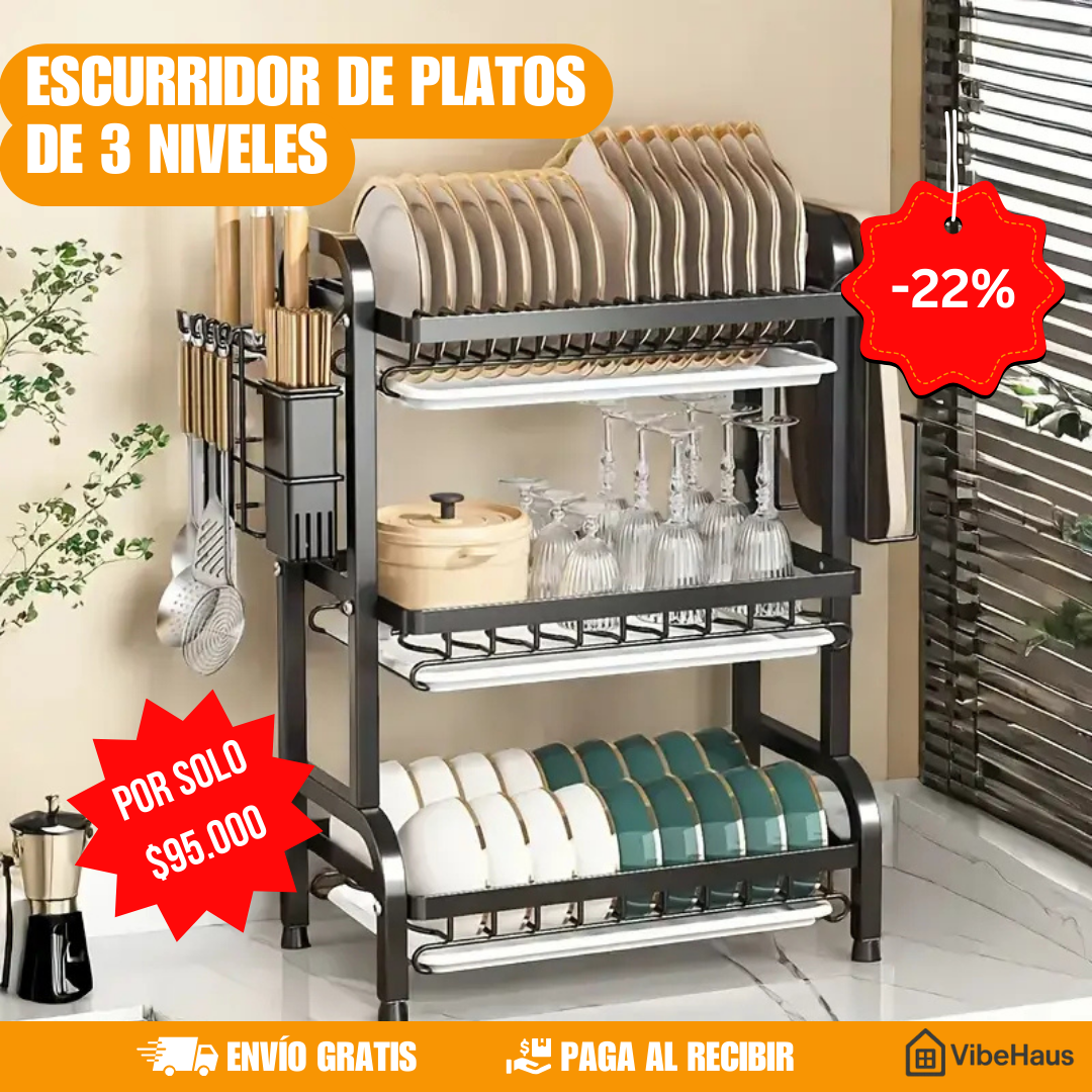 Escurridor de platos de 3 niveles